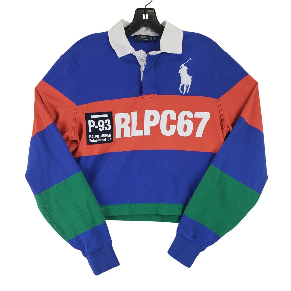 Polo Ralph Lauren P-93 RLPC67 Rugby Shirt Mens Small Multi Colorblock Big Pony - Picture 1 of 9